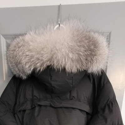 Silver Fox Fur Trim for Hood, Detachable Fluffy Stripe, Unisex Mens ...