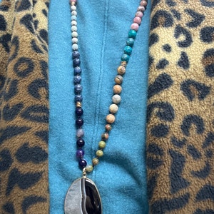 Boho Natural Stone Knotted Crystal Necklace