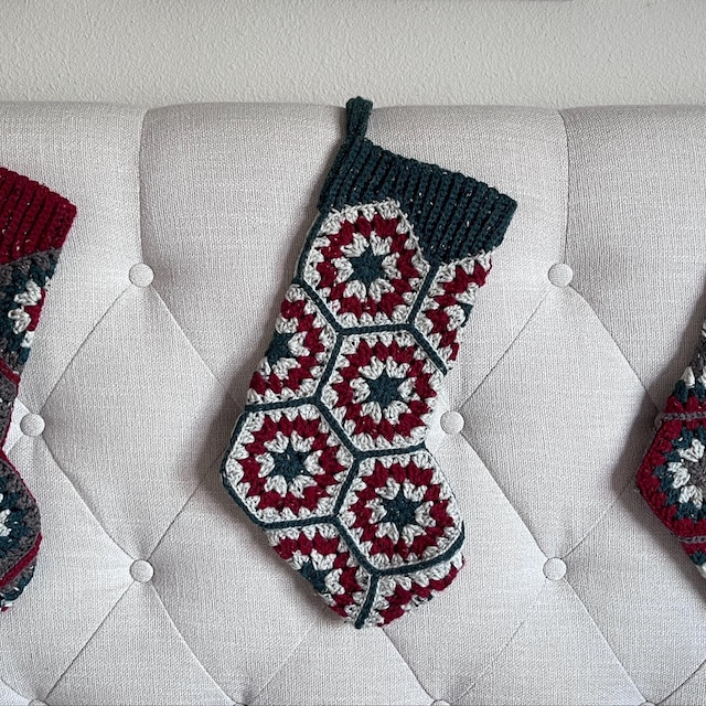 A customer's finished Hexagon Granny Stocking Crochet Pattern