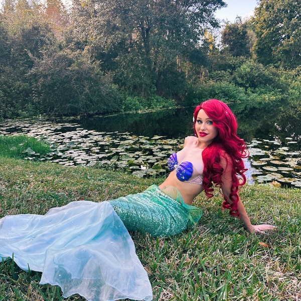 Glittering Mermaid Costume  – Sequin Top, Tail Skirt & Gloves Set