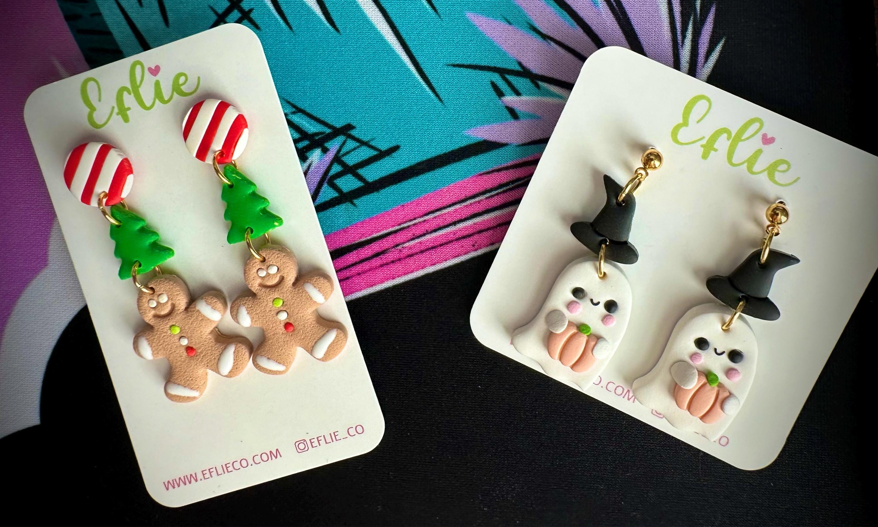 Halloween Cute Witch Ghost Pumpkin Earring | Clay Fall Studs | Cute Spooky Ghost Dangling | Halloween Gift Idea | Halloween Spooky Earrings