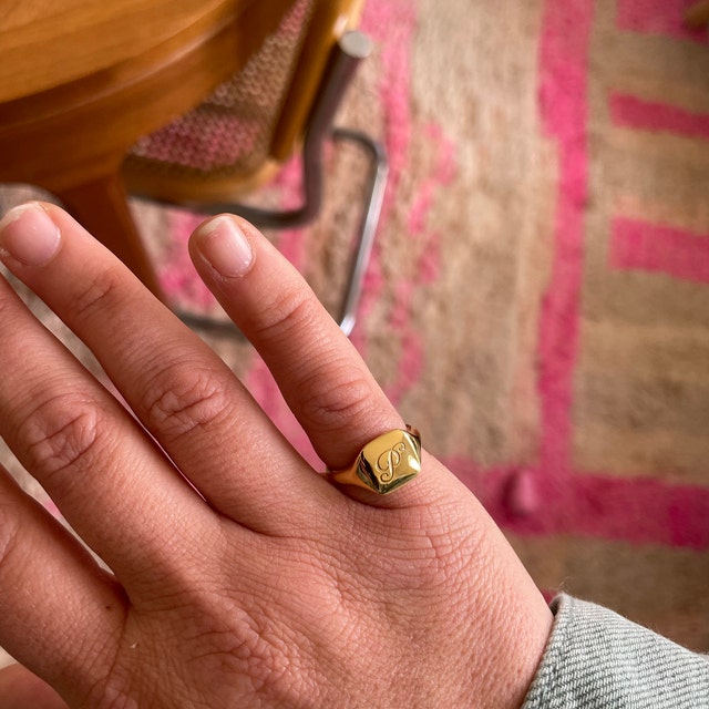 Engraved Square Signet Ring by Gracepersonalized – Custom