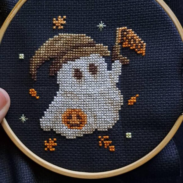 Witchy Ghost Cross Stitch Pattern PDF, Vintage Halloween Design, Cozy ...