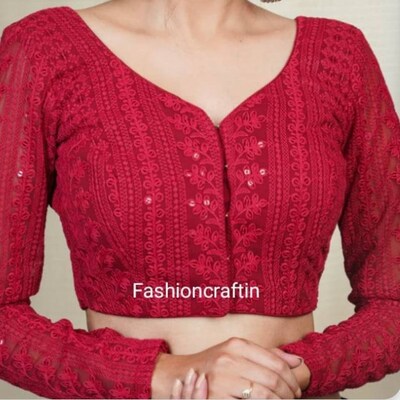 Dupion Silk Saree Blouse - Sleeveless Scoop Neck Back Hook Choli