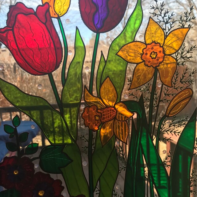 チューリップのガラス絵画：3Dガーデンフラワーサンキャッチャー（11