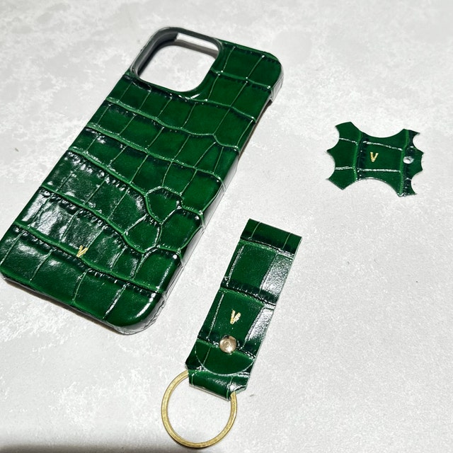 Custom Green Croco Pattern Luxury iPhone Case, iPhone 15, 14