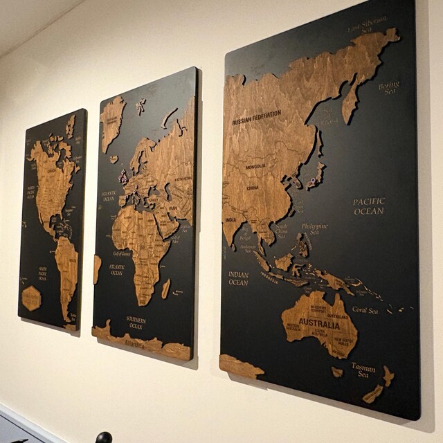 世界地図プッシュピンウォールアート（無料ピン付き）、コルク世界地図