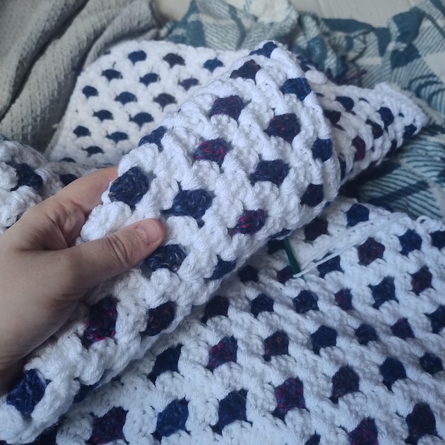 A customer's finished Windowpane Granny Stitch Blanket Crochet Pattern (Digital Download)