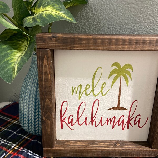 Mele Kalikimaka Rustic Framed Wood Sign-hawaiian Christmas Sign - Etsy