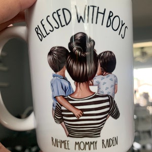 Personalized Watercolor Mom Blessed With Boys Mug, Mom of Sons, Toddler Mom,  Baby Boy Mom, Custom Mom and Boys Gift 