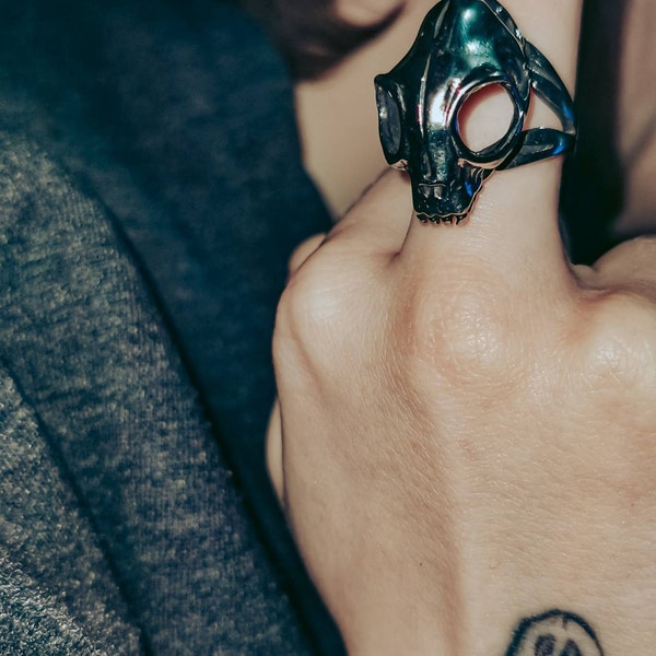 thumbnail image 2 of Chunky Gothic Dragon Ring For Men With Gemstone - Stainless Steel Signet Ring, Sizes 7-14 2 of 14