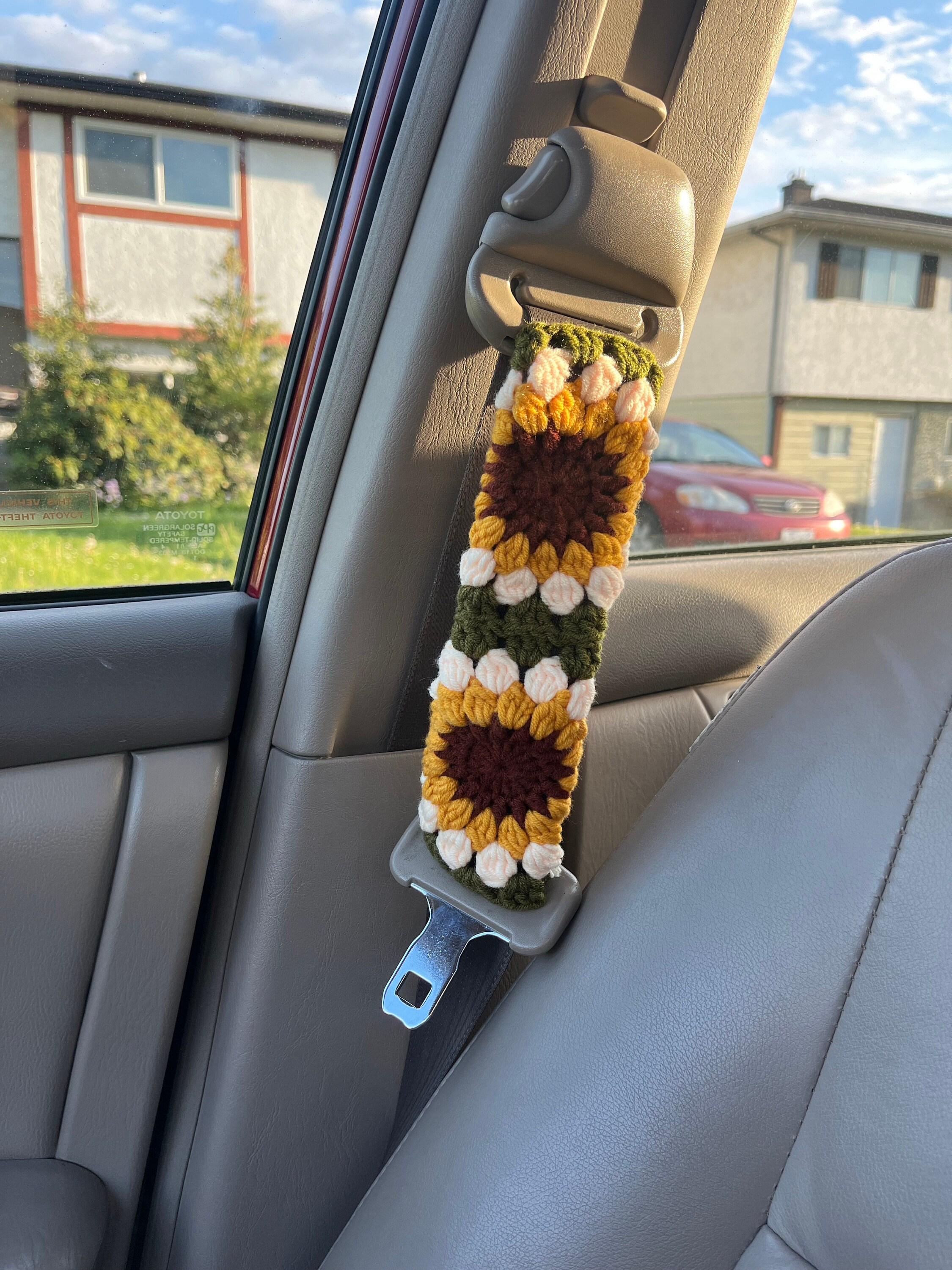 Sonnenblumen Auto Steuerrad Hülle,Gehäkelte Steuerrad Hülle,Blumen Gurthülle,Süße Steuerrad Hülle,Auto Zubehör
