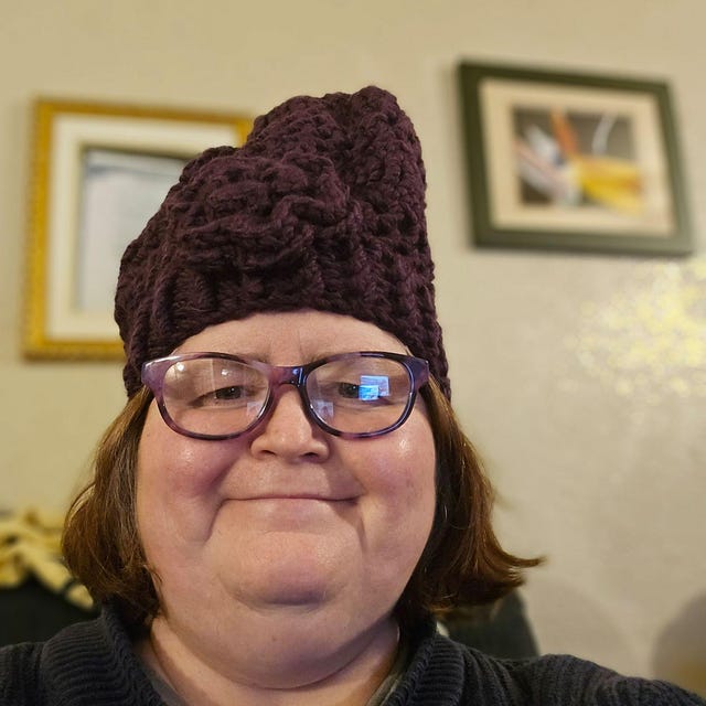 Purple Crochet Slouchy Hat With Flower Crochet Beanie Purple  display picture 1