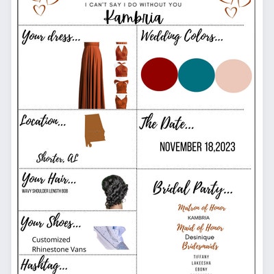 Bridesmaid Breakdown Card-bride INSTANT DOWNLOAD Editable on CANVA and ...