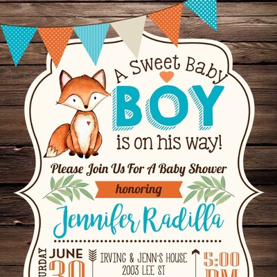 Fox Baby Shower Invitation, Digital Invitation, Orange Fox Baby Shower ...