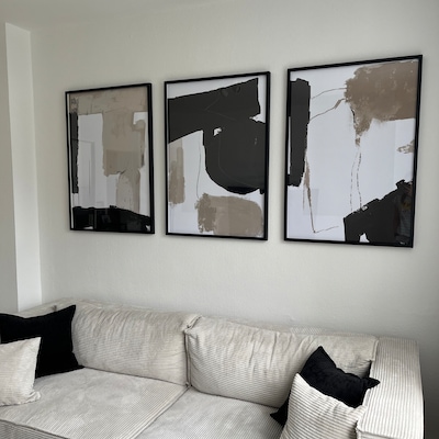 Minimalist Neutral Abstract Printable Wall Art Set of 3, Beige Abstract ...