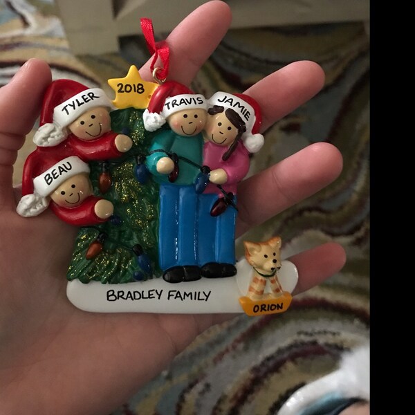 Family of 4 Personalized Ornament With Custom Dog Added -family of 4 ...