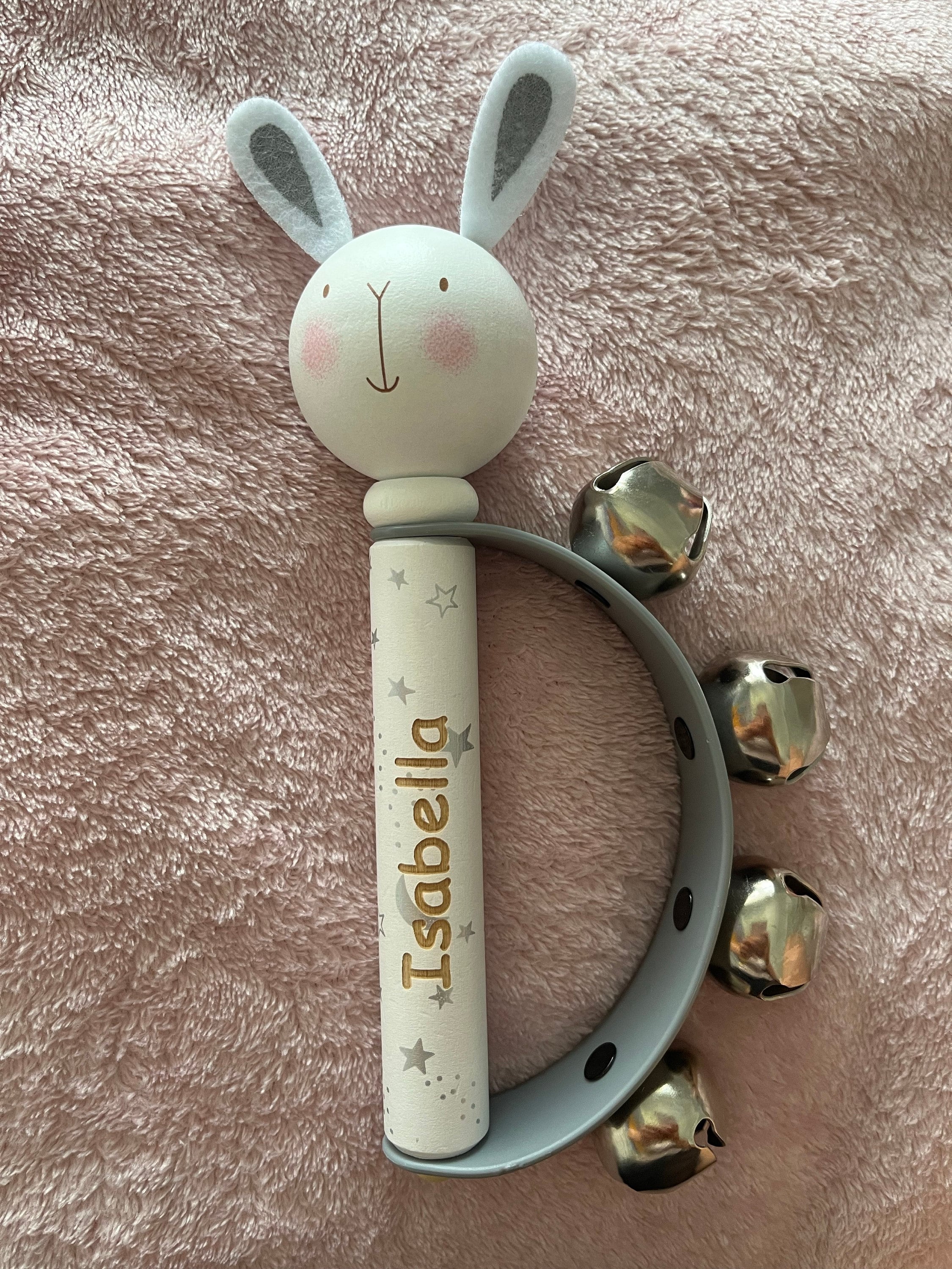 Personalised Wooden Bell Rattle, Engraved Baby Gift, Birthday, Christening, Christmas Present, Musical Instrument, Music Gift