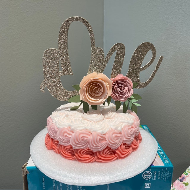 One Cake Topper, One Year Old Cake Topper, Floral Cake