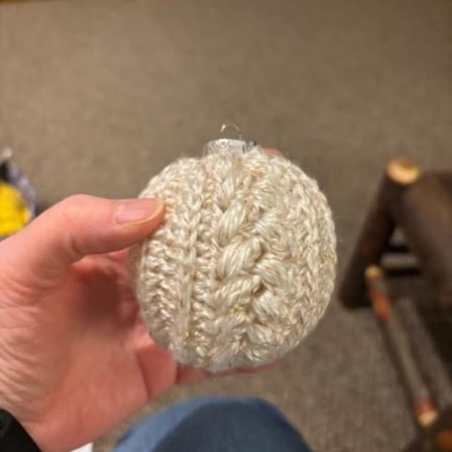 A customer's finished Autumn Wheat Bauble Ornament Crochet Pattern