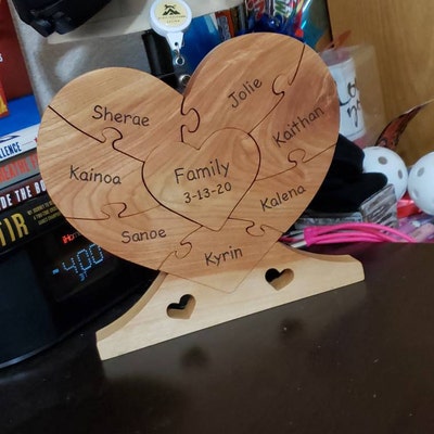 LARGE Family Wood Heart unity Puzzle 8-1/2 Wide X 8 Tall Center Heart 2 ...