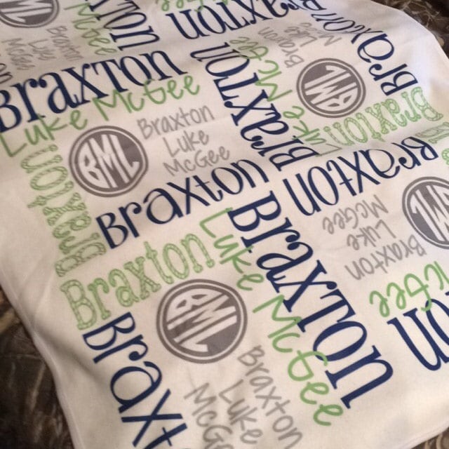 Monogram Baby Blanket- Boy Blanket- Personalized Baby Blanket- Swaddle Receiving Blanket- Baby Shower Gift
