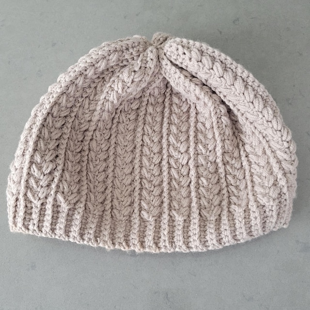 A customer's finished Snowy Wheat Stitch Puff Crochet Beanie Pattern