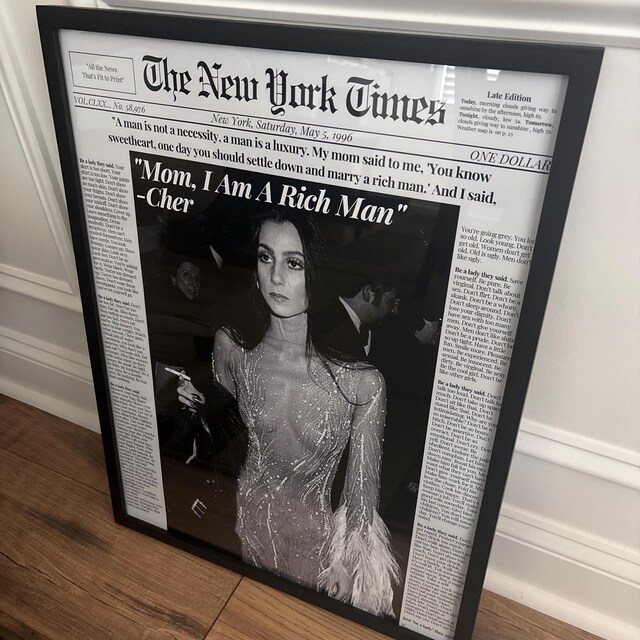 Cher 'rich Man' Newspaper Poster: Black & White NYT Style (digital