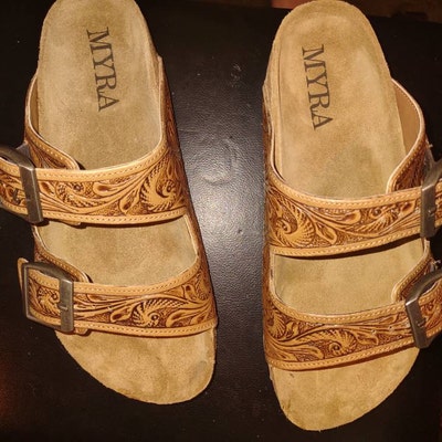 tooled leather sandals