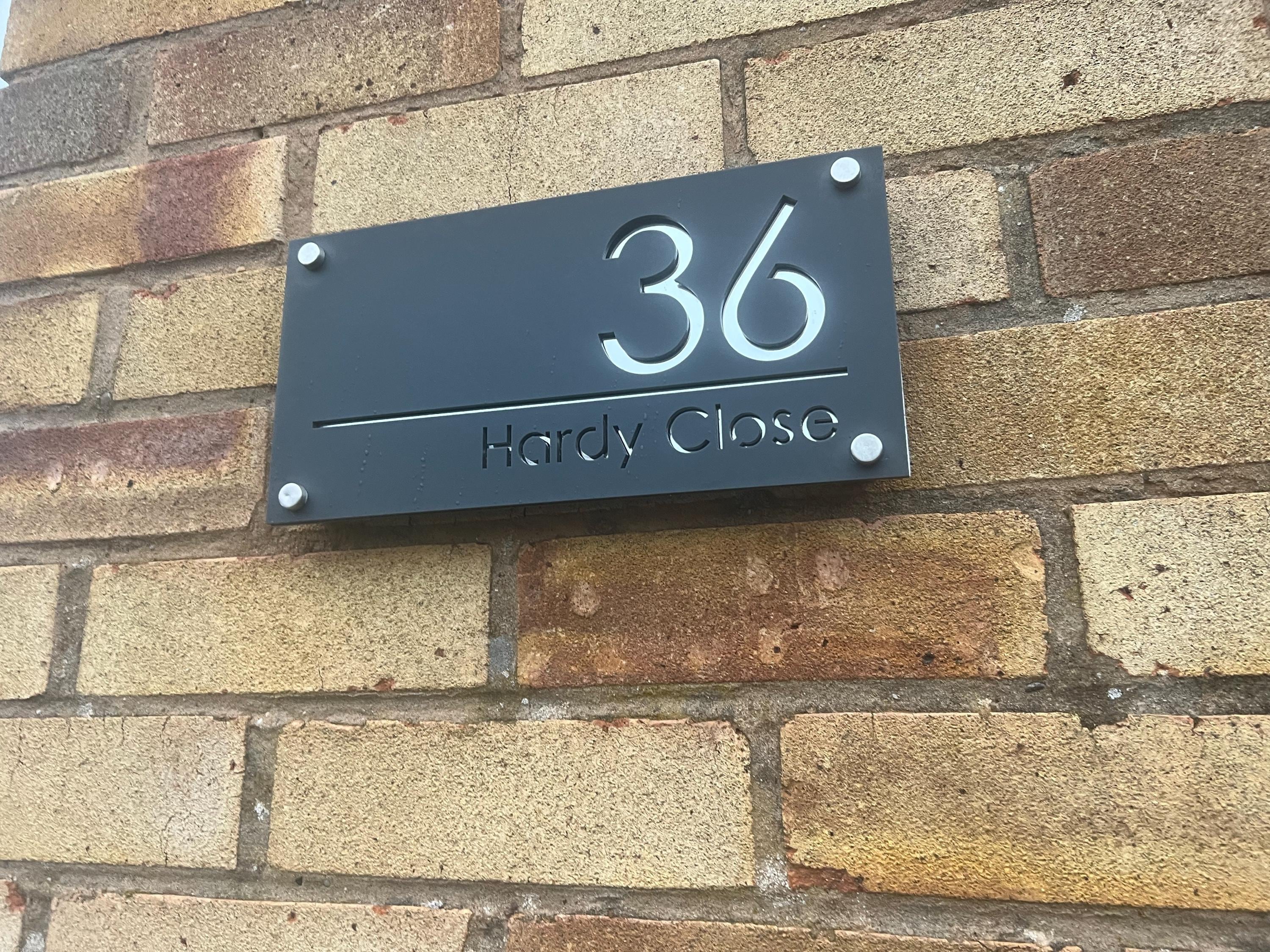 House Wall Plaques UK | Luxe A4 | Precision Laser Cut Acrylic House Number Sign | Matt Gray Anthracite & Silver Mirror | 280mm x 140mm