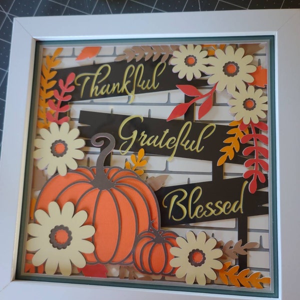 Fall Shadow Sign 3D Pumpkin Fall Shadow Box SVG: Thankful Grateful Blessed Thanksgiving ...