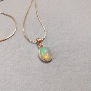 OPAL Pendant Sterling Silver Oval Extra Small Birthstone - Etsy