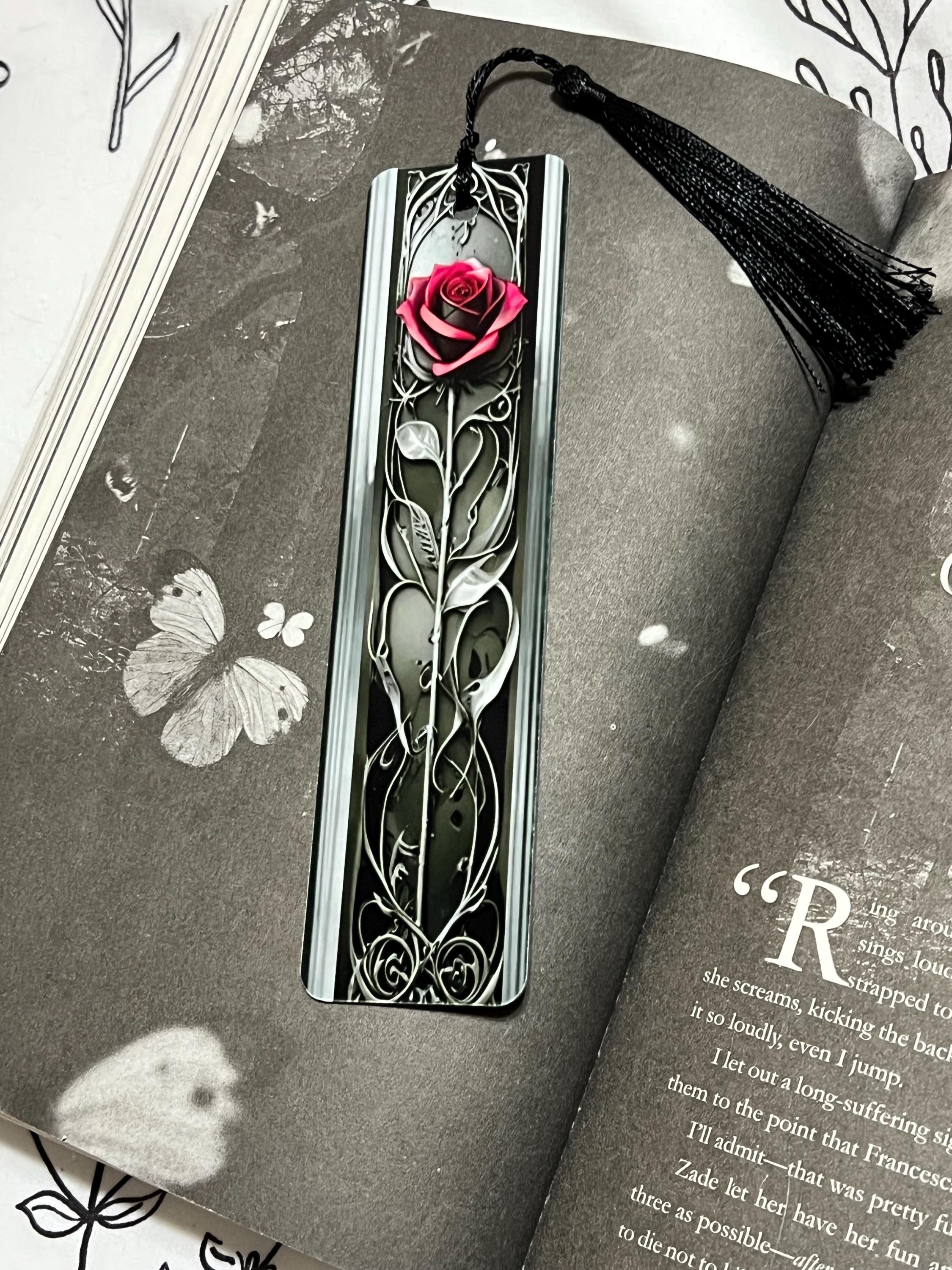 Personalized Red Rose Metal Bookmark for Romance Book Lovers