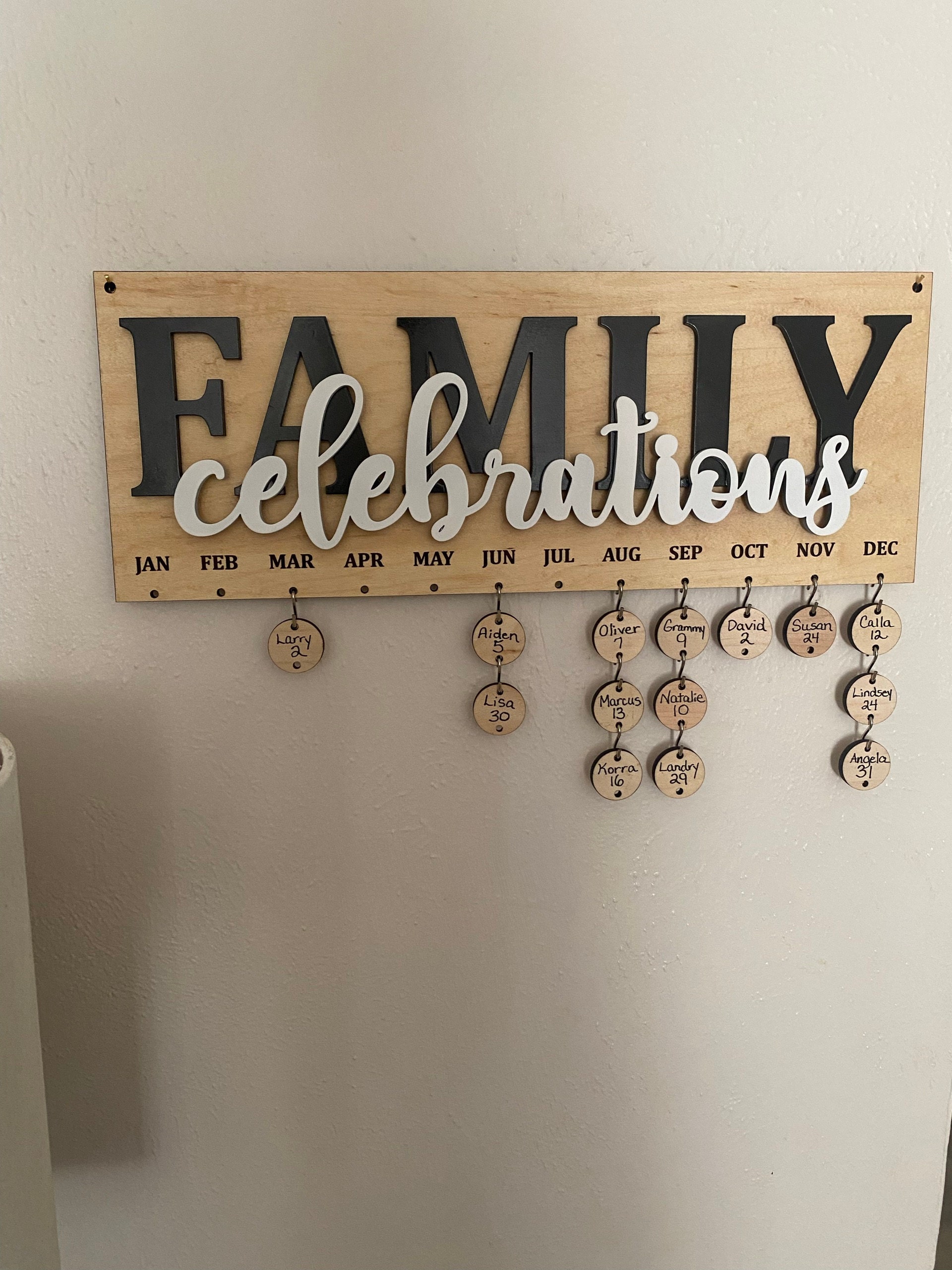 Family Celebrations Board For Birthdays and Anniversaries, Personalized and Engraved Wood Calendar Gift For Mom, Classroom Sign for Teacher