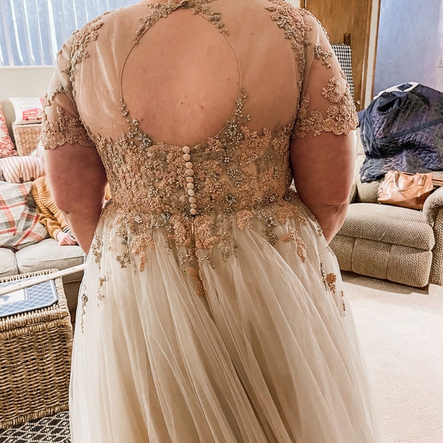Blush Lilac Plus Size Wedding Dress 0214  Princess Tulle Gown & Beaded  Lace Bell Sleeves - Etsy