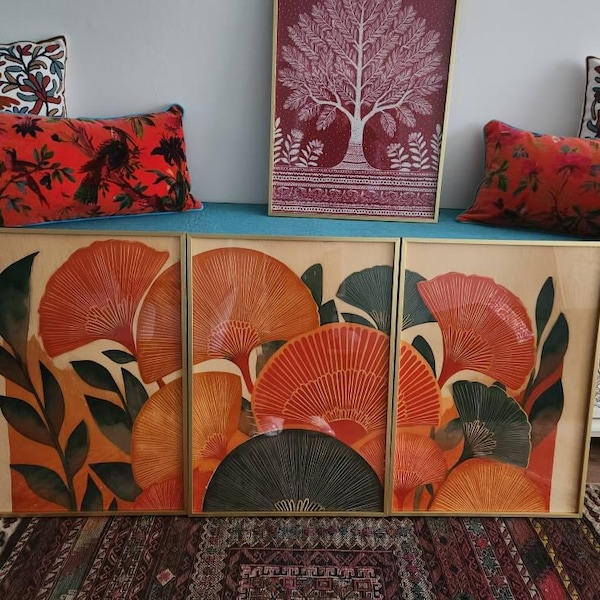 Retro Floral Wall Art Set of 3, Mid Century Modern Botanical Prints ...