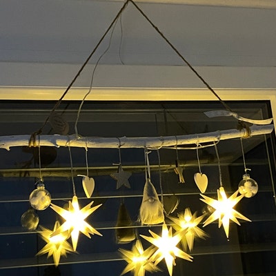 HERBSTDEKOFensterdeko zum Hängen mit Windlichtglas Deko Ast mit Holz