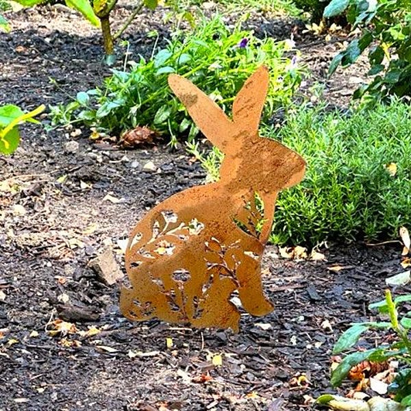 Rusty Bunny Metal Sign, Garden Decor, Rabbit Stake, Vintage Sign ...