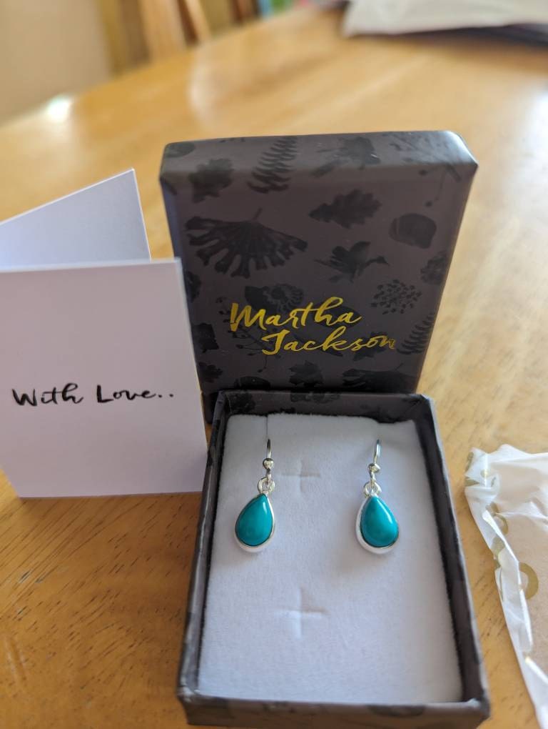 Sterling Silver Dangly Turquoise Teardrop Earrings