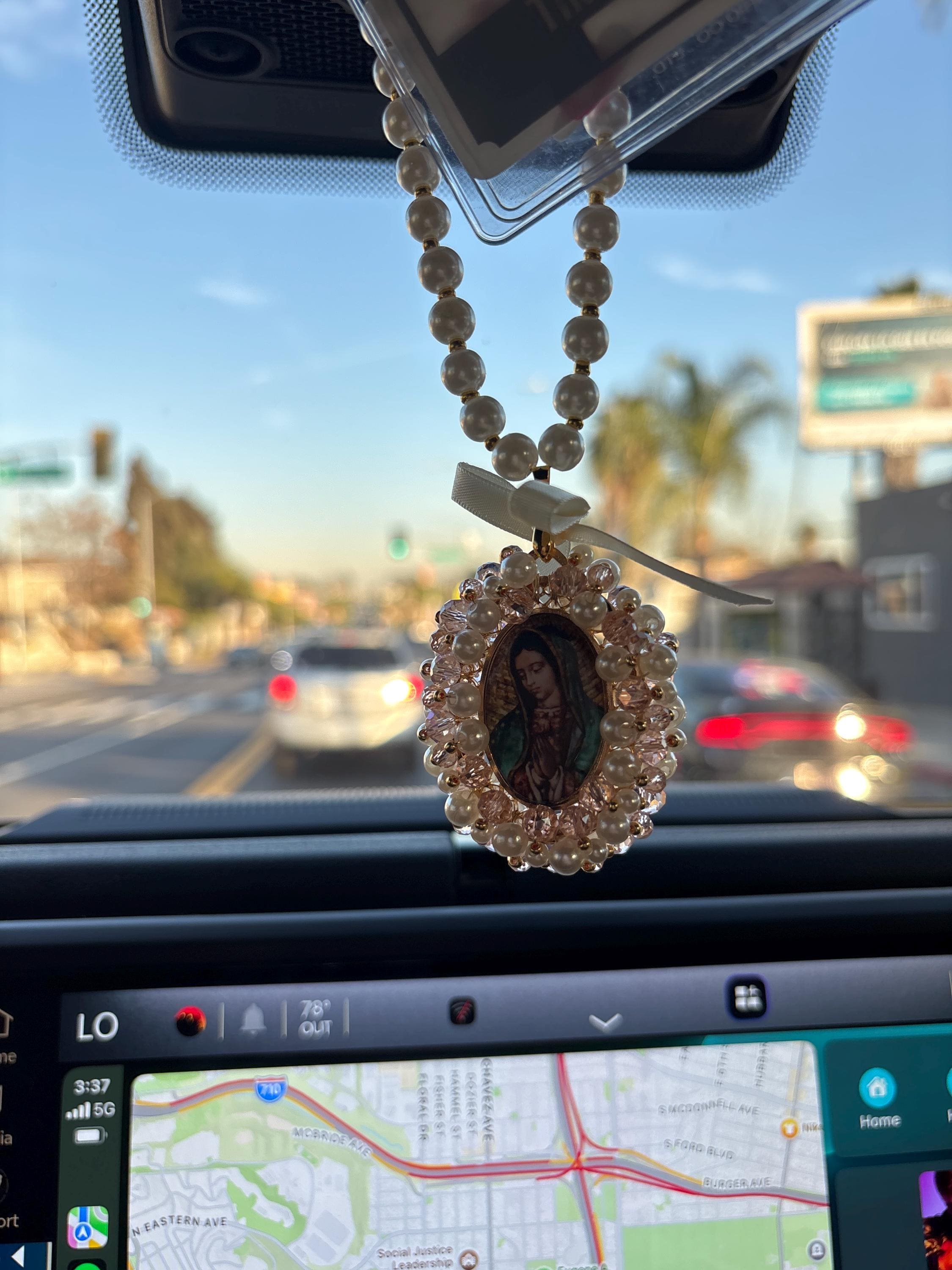 Virgin Mary Car Charm,Car Decoration, Car Accessories, Rear view Mirror,Car Blessings,Car Rosary,Baptism Gift,Religious Catholic,Car Charm
