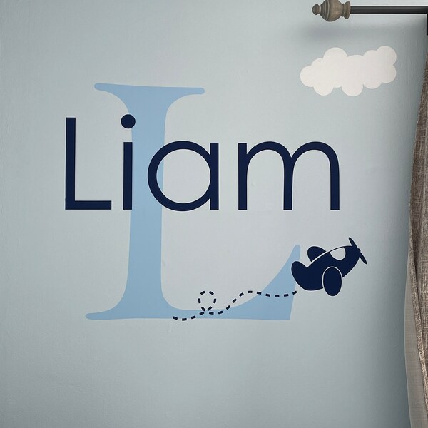 Personalized Name Airplane Wall Decal - Custom Name Airplane Wall ...