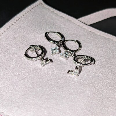 Pierced Earring Set Silver Stacking Earring Set Minimal Ear Stack for ...