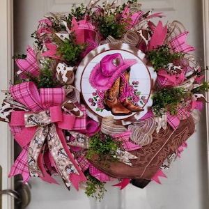 Sassy Pink Cowgirl Hat Lasso Roses and Boots With Cowhide Border