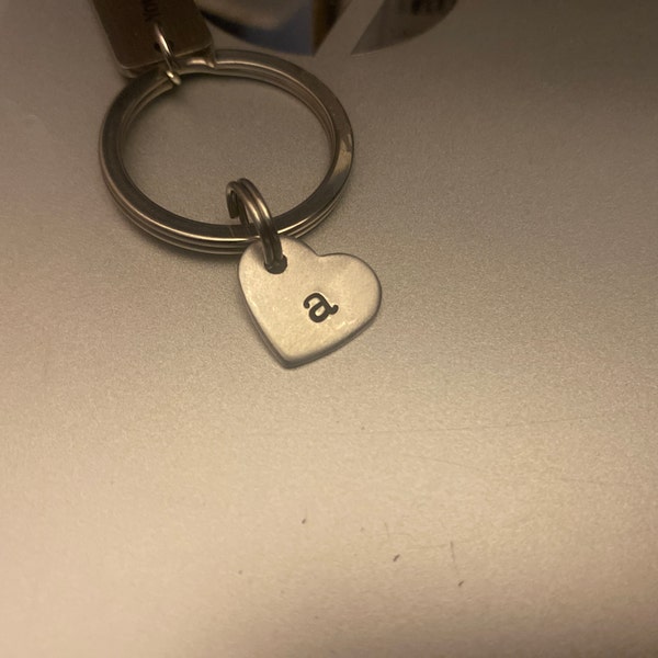 Custom Hand Stamped Initial Keychain - Small Heart - Etsy