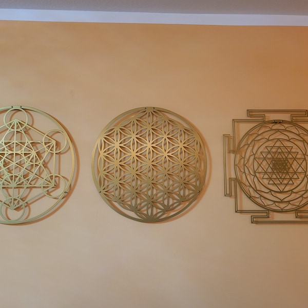 Sri Yantra Metatron's Cube Golden Ratio Flower of Life Metal Wall Decor ...