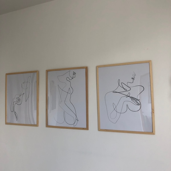 Nude Line Art Set of 3 Prints, Nude Wall Art, One Line Female Wall Art ...