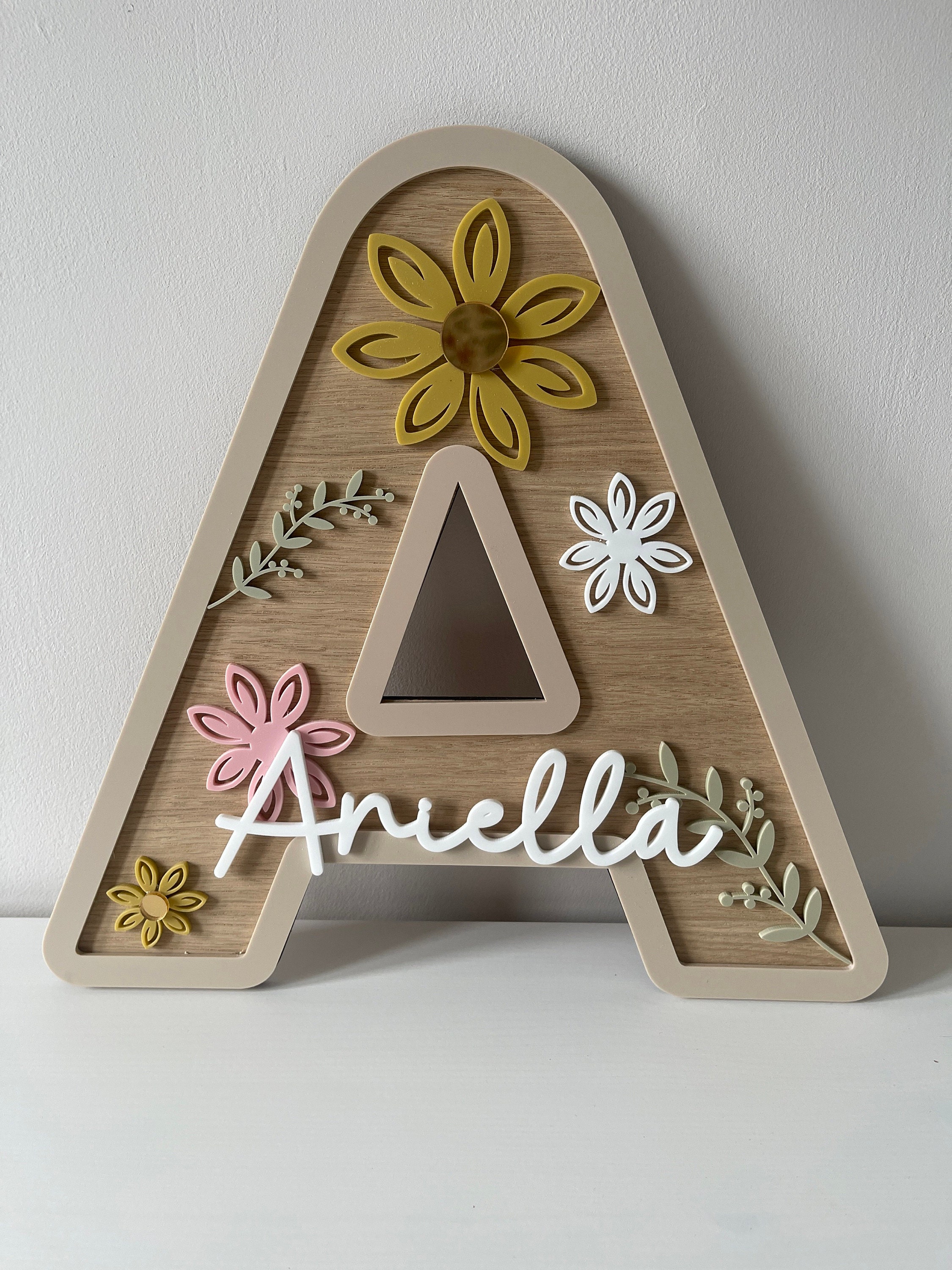 Personalized Wildflower Initial Shape Decoration, Custom Name Floral Plaque, Kids/Girls Room Decor