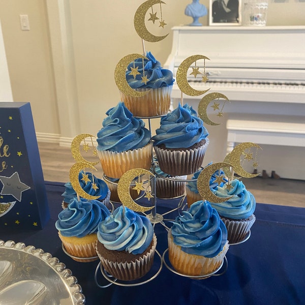 Moon Stars CUPCAKE Toppers | Dessert Toppers | Gold | Glitter - Etsy