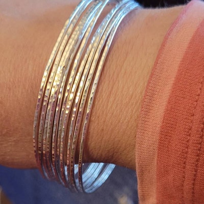 Thin Silver Bangles Sterling Silver Skinny Boho Stacking Bracelets ...