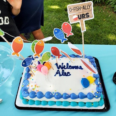 Fishing Cake Toppers, Printable Cake Toppers, O-fish-ally OURS Cake ...